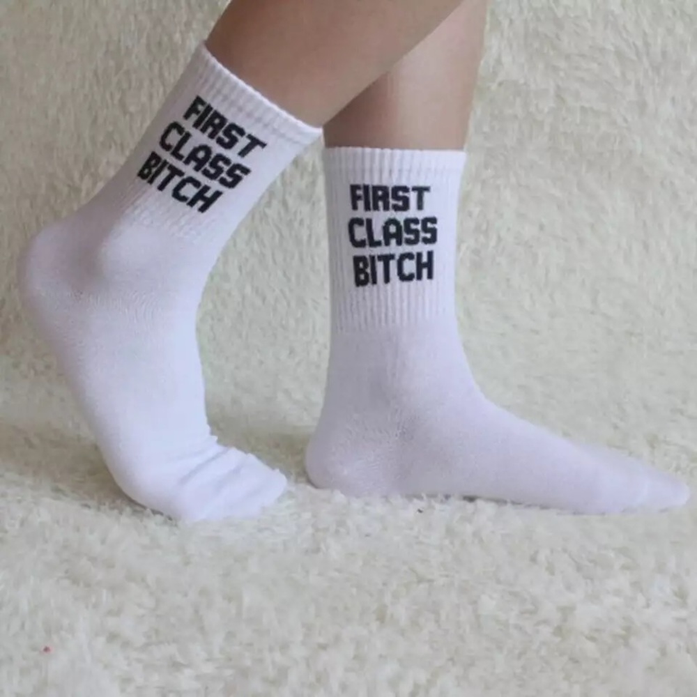 NEW white ‘First class bit*h’ print tennis socks